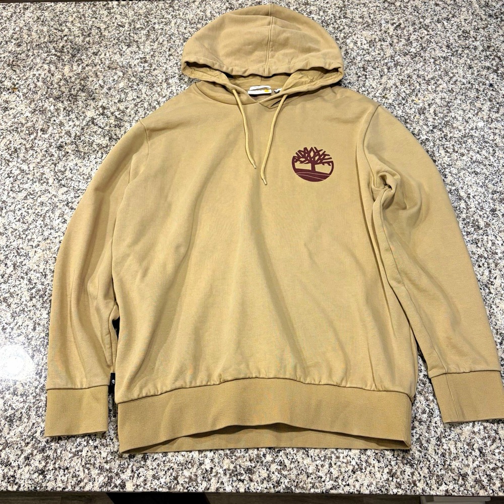 Timberland Hoodie Mens XL Tan Brown Buffalo Plaid Back Logo Pullover Sweatshirt